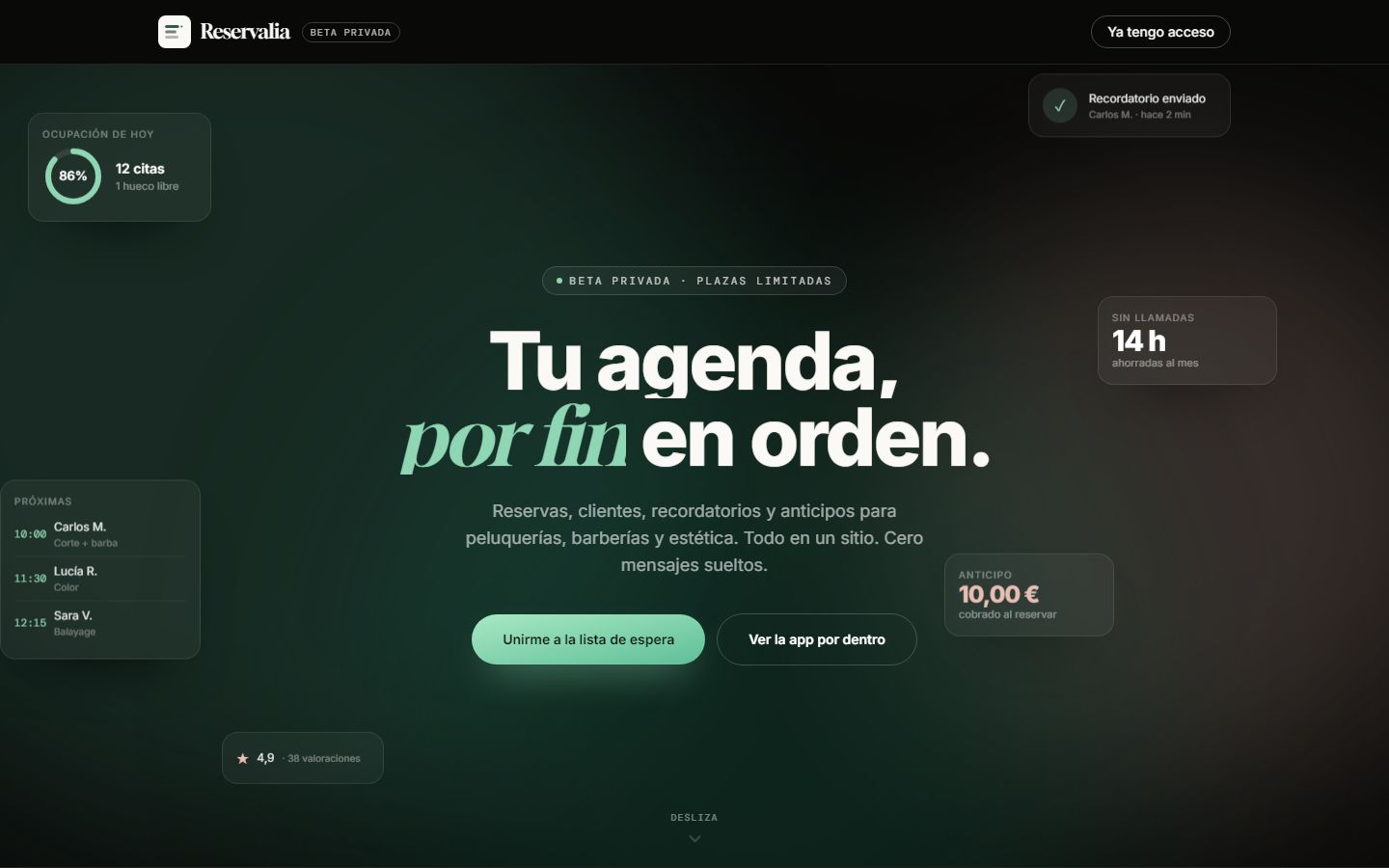 Portada de Reservalia: Tu agenda, por fin en orden